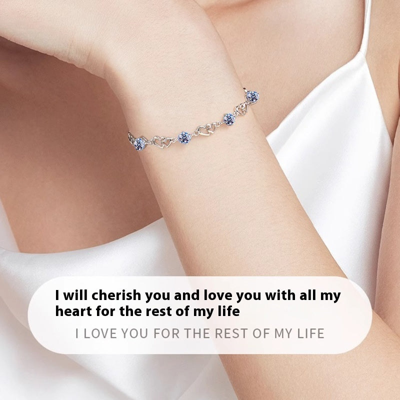 S925 Sterling Silver Heart-to-heart Moissanite Bracelet