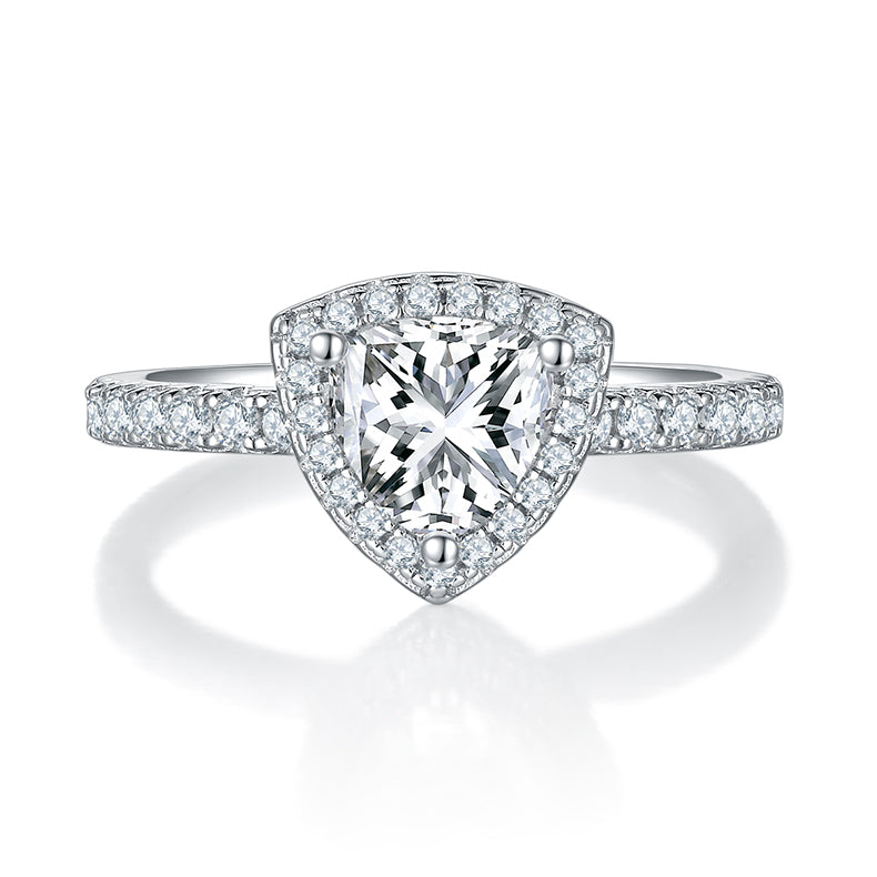 Luxury Silver Ring S925 Triangular Moissanite Set With Top-quality Moissanite D Color VVS , Silver Electroplated With Platinum