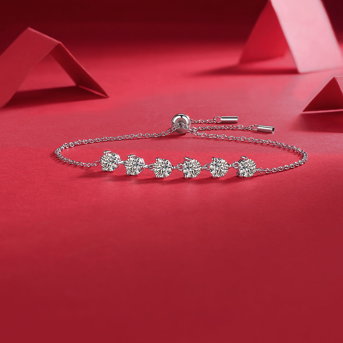 "Dreamy" 5-Stone Moissanite Station Bracelet in S925 Sterling Silver | D Color VVS1 Platinum Plated Slider