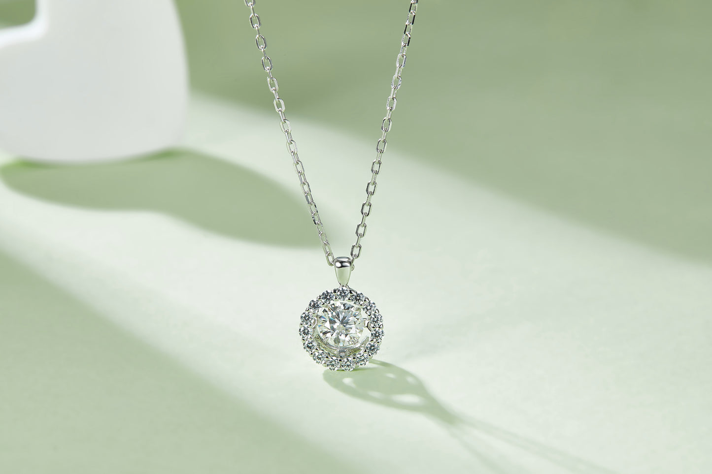 D Color VVS1 Moissanite Halo Necklace in S925 Sterling Silver | Platinum Plated Round Pendant