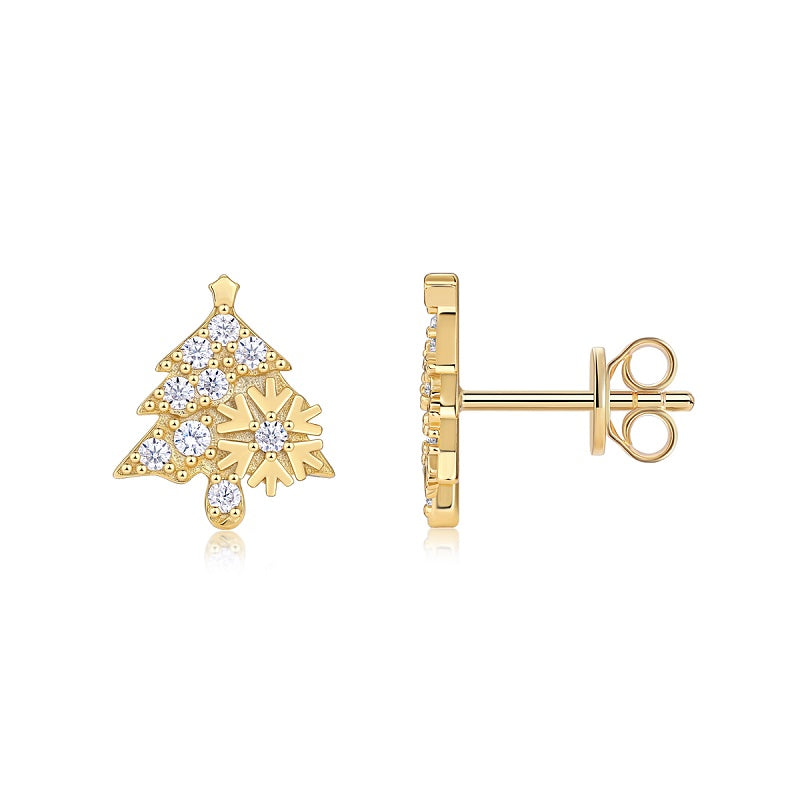 Christmas Tree - Set With Top-quality Moissanite Luxury Silver Stud Earrings, S925 Silver Electroplated Gold