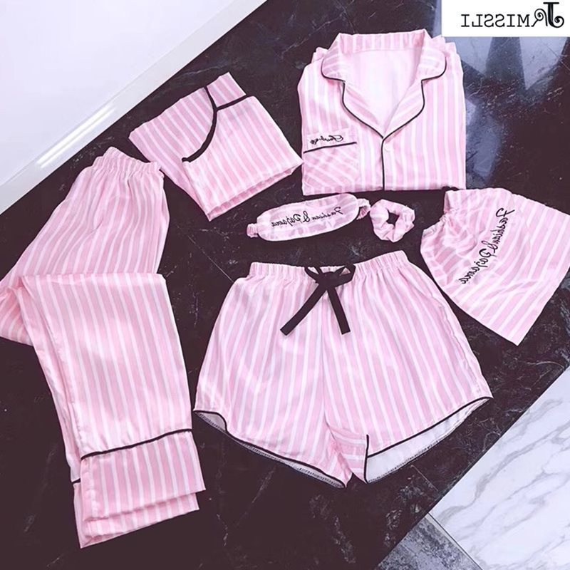 Luxury 6-Piece Silk Sleepwear Set for Women – Pajamas, Shorts, Robe & Accessories