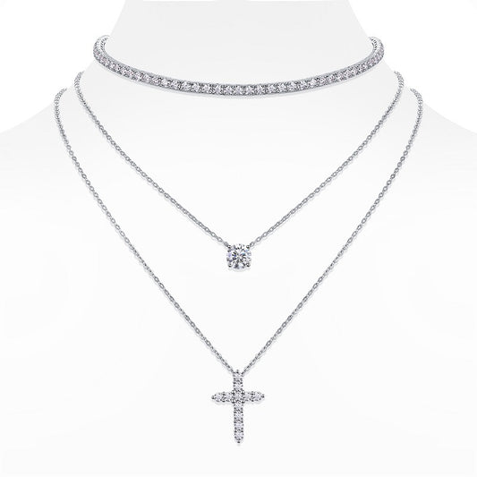 Luxury Collar Chain Necklace Pendant, S925 Silver Electroplated With Platinum, With Top-quality Moissanite D Color VVS1