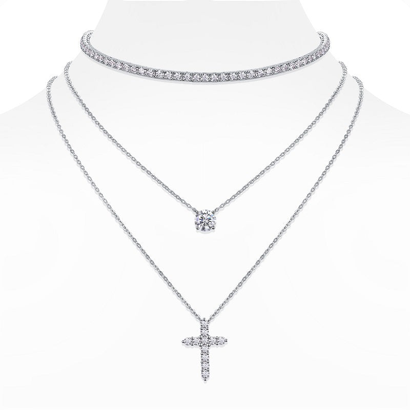 Luxury Collar Chain Necklace Pendant, S925 Silver Electroplated With Platinum, With Top-quality Moissanite D Color VVS1