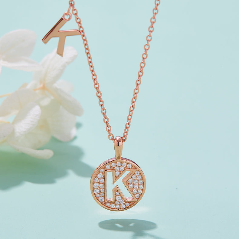 Luxury Initial Letter Necklace Pendant – K , S925 Silver Rose Gold Plated with Top-Quality Brilliant Moissanite