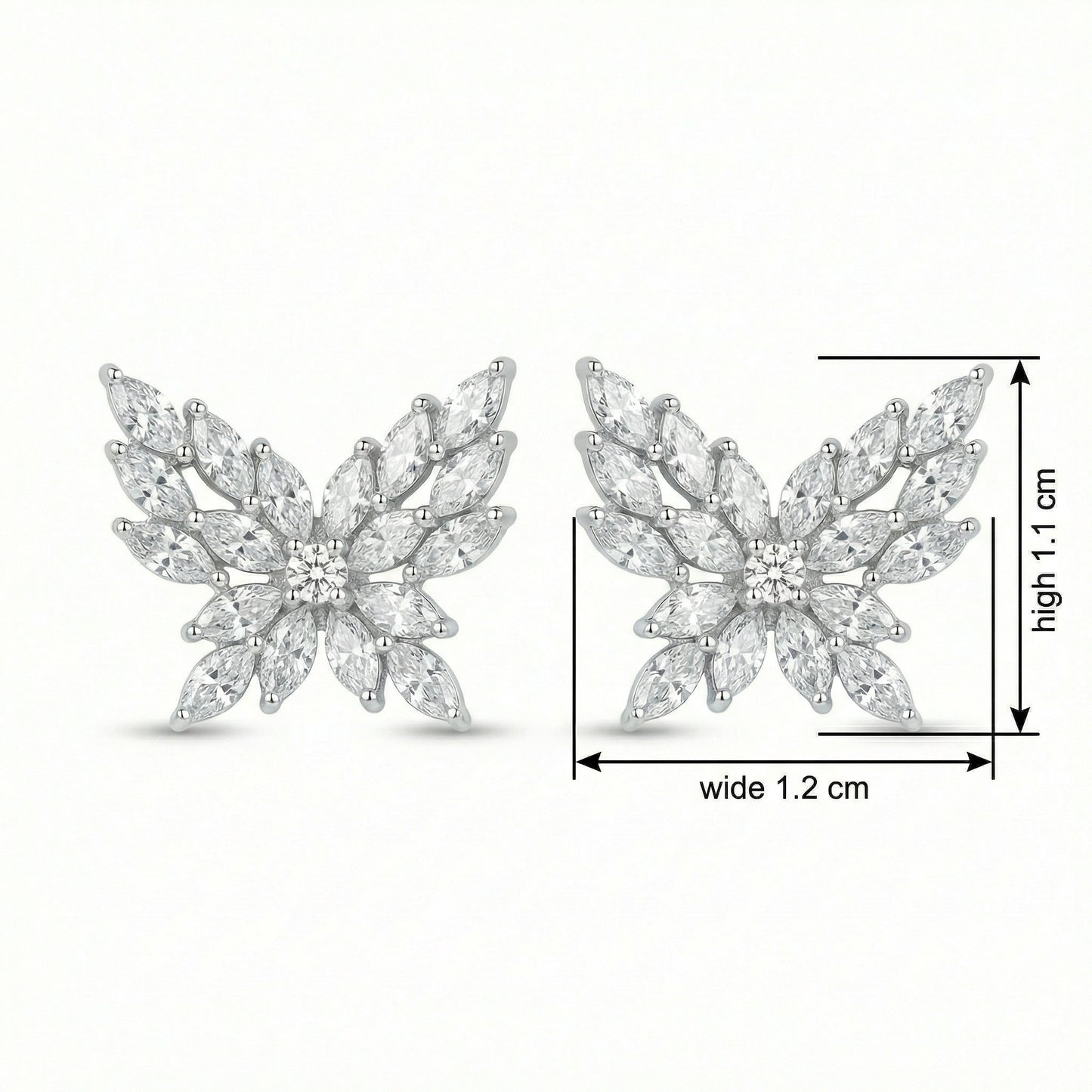 925 Sterling Silver Sparkling Marquise Cut Gemstone Butterfly Stud Earrings in Elegant Sterling Silver