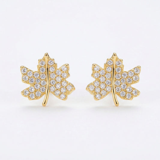 925 Sterling Silver Elegant Sparkling Crystal Maple Leaf Stud Earrings Nature-Inspired Jewelry for Women