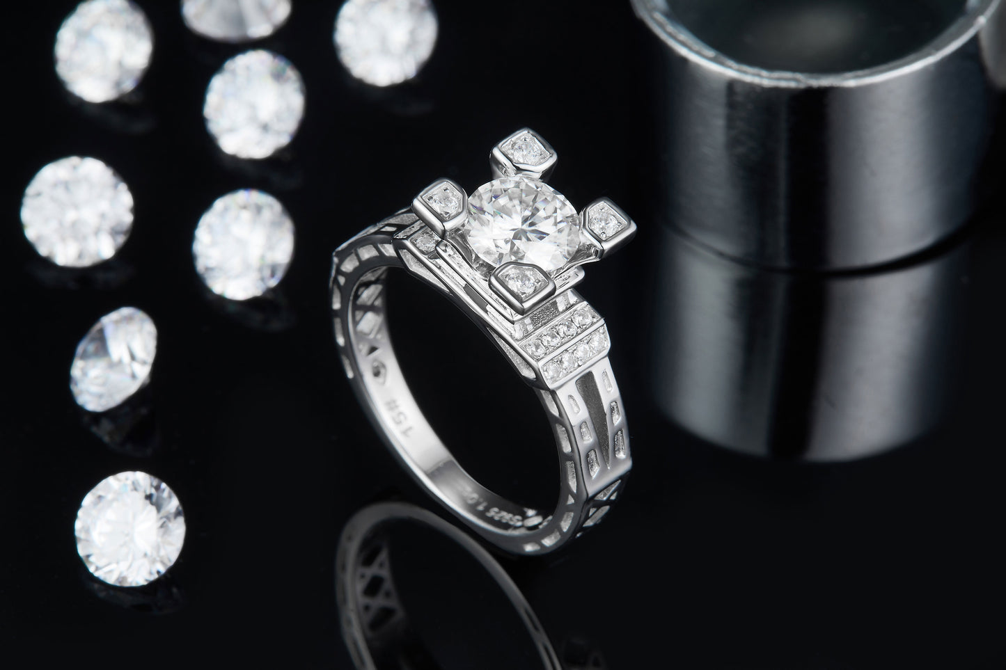 1-carat Luxury Silver Ring Set With Top-quality Moissanite D Color VVS, S925 Silver Plated Platinum
