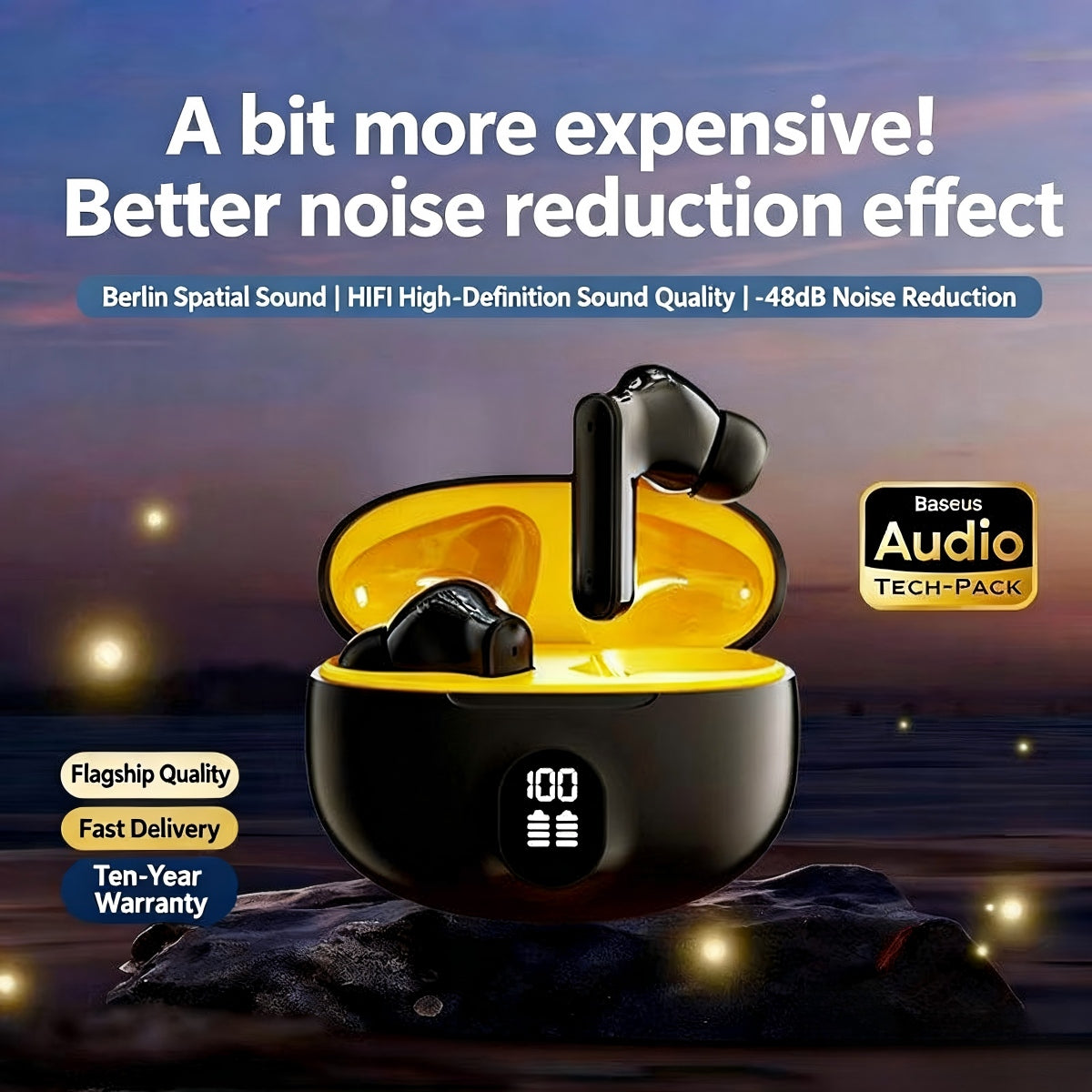 Wireless Earbuds with Noise Canceling, LED Power Display, and Bluetooth 5.4. Smart Touch Controls for Effortless Use