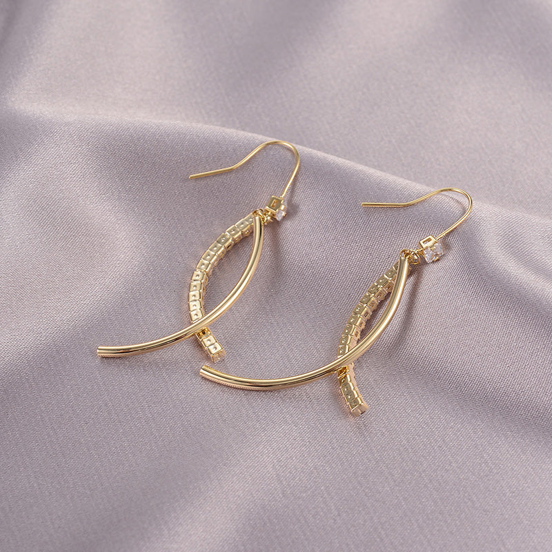 Elegant Gold-Plated Crystal Ribbon Dangle Earrings