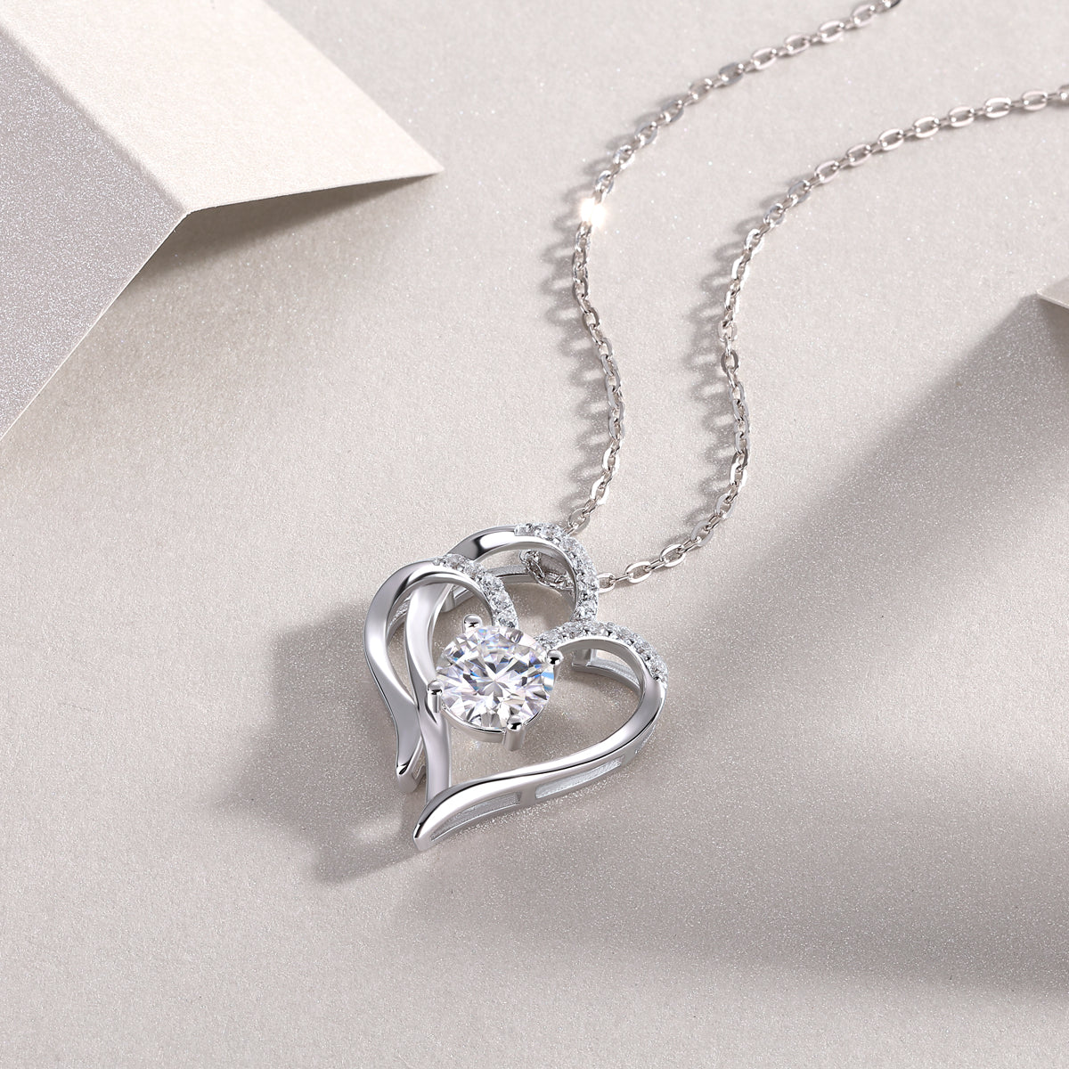 Heart To Heart -Luxurious Diamond Jewelry Pendant Set With 1-carat Moissan Diamond D Color VVS1, S925 Sterling Silver And Platinum Plating