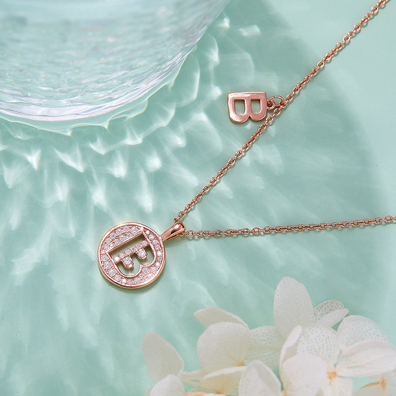 Luxury Initial Letter Necklace Pendant – B , S925 Silver Rose Gold Plated with Top-Quality Brilliant Moissanite