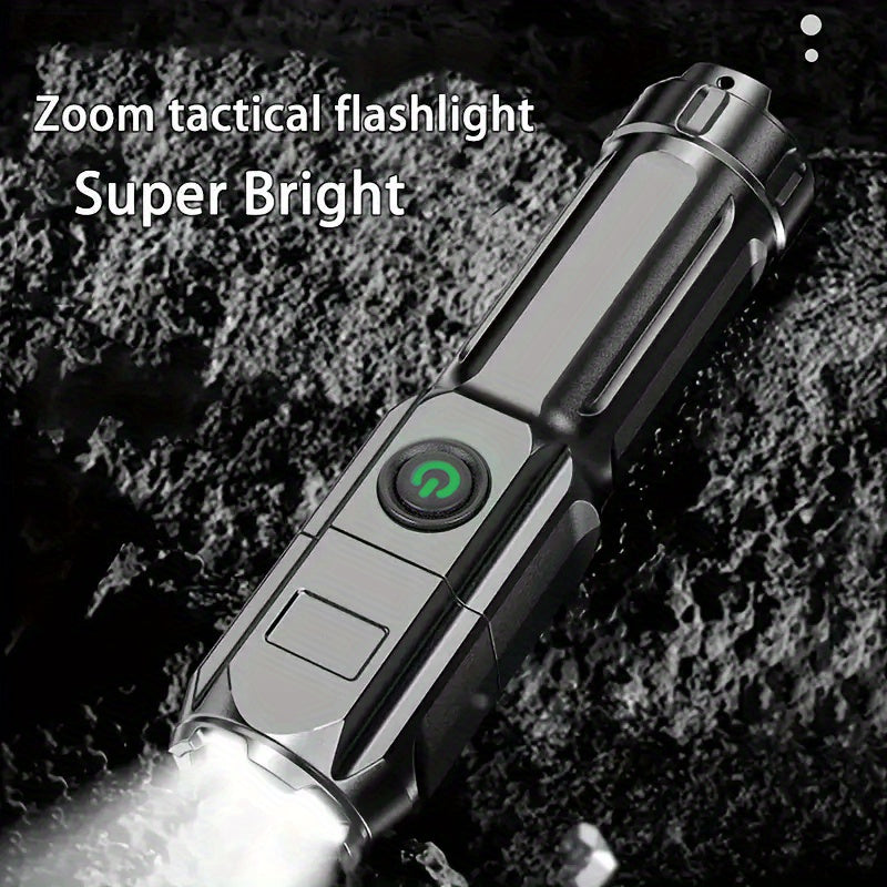 Powerful Zoomable LED Flashlight | Outdoor Multi-functional & Portable Torch | USB Rechargeable, Waterproof, Long-Range Lighting for Home & Camping Use