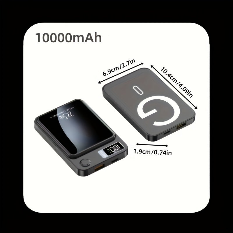 Ultra-Thin Magnetic Wireless Power Bank 10000mAh – 22.5W Super Fast Charging, PD 20W, 15W Wireless, LED Display, USB-C & Dual USB