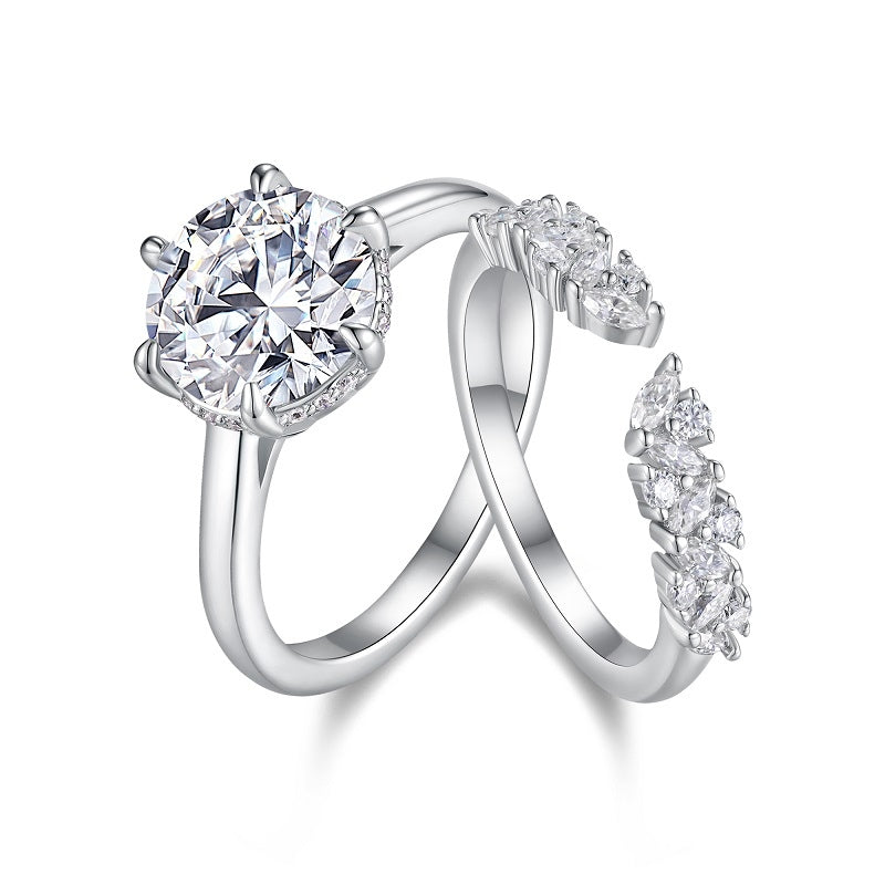 3-carat Double Rings Set With Top-quality Moissanite ,  Luxury Silver Ring S925 Silver Electroplated With Gold