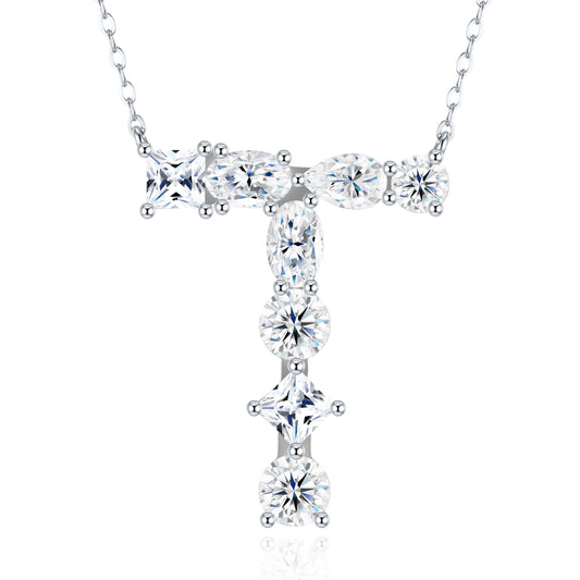 26-Letter - T- Luxury Silver Necklace Featuring Top-quality Moissanite D Color VVS,  Made Of S925 Silver Electroplated With Platinum.