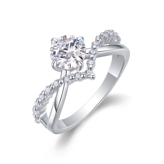 The Crown Of Love - Set With 1-carat Top-quality Moissanite S925 Silver And Platinum-plated Diamond Wedding Ring. The Ring Can Be Inspected With A Diamond Pen