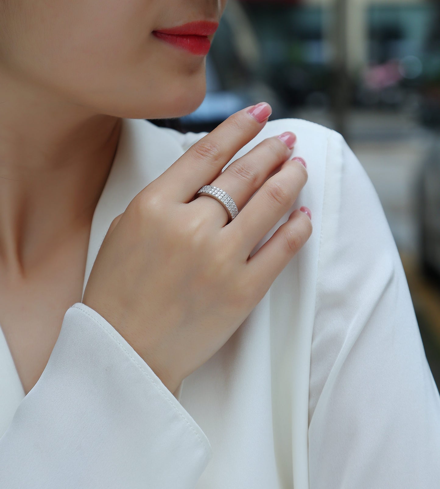 Luxury Silver Ring Set With Top-quality Moissanite, S925 Silver Plated With Platinum