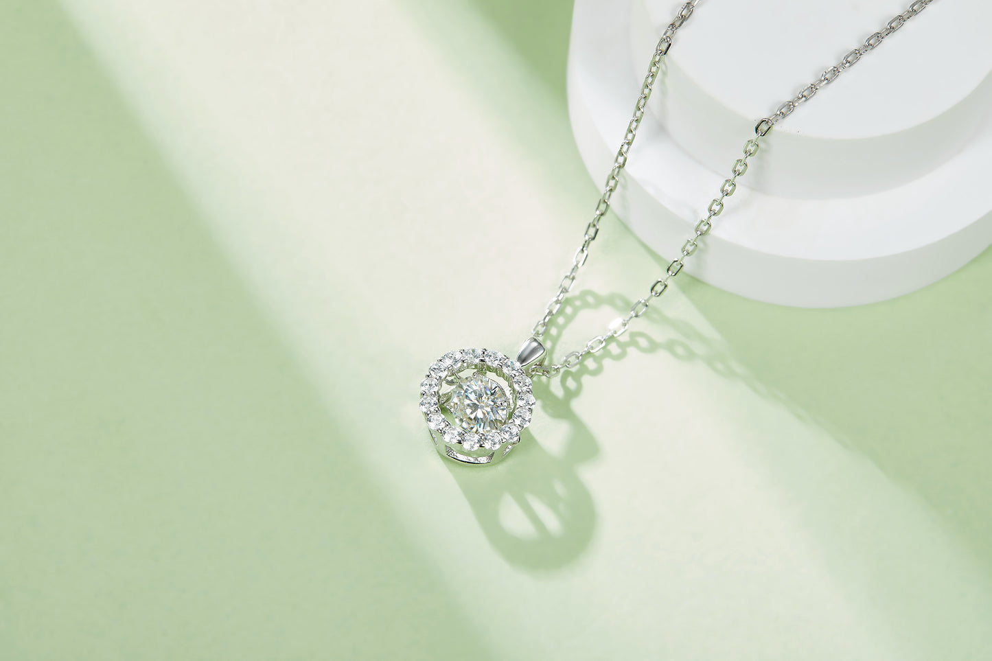 D Color VVS1 Moissanite Halo Necklace in S925 Sterling Silver | Platinum Plated Round Pendant