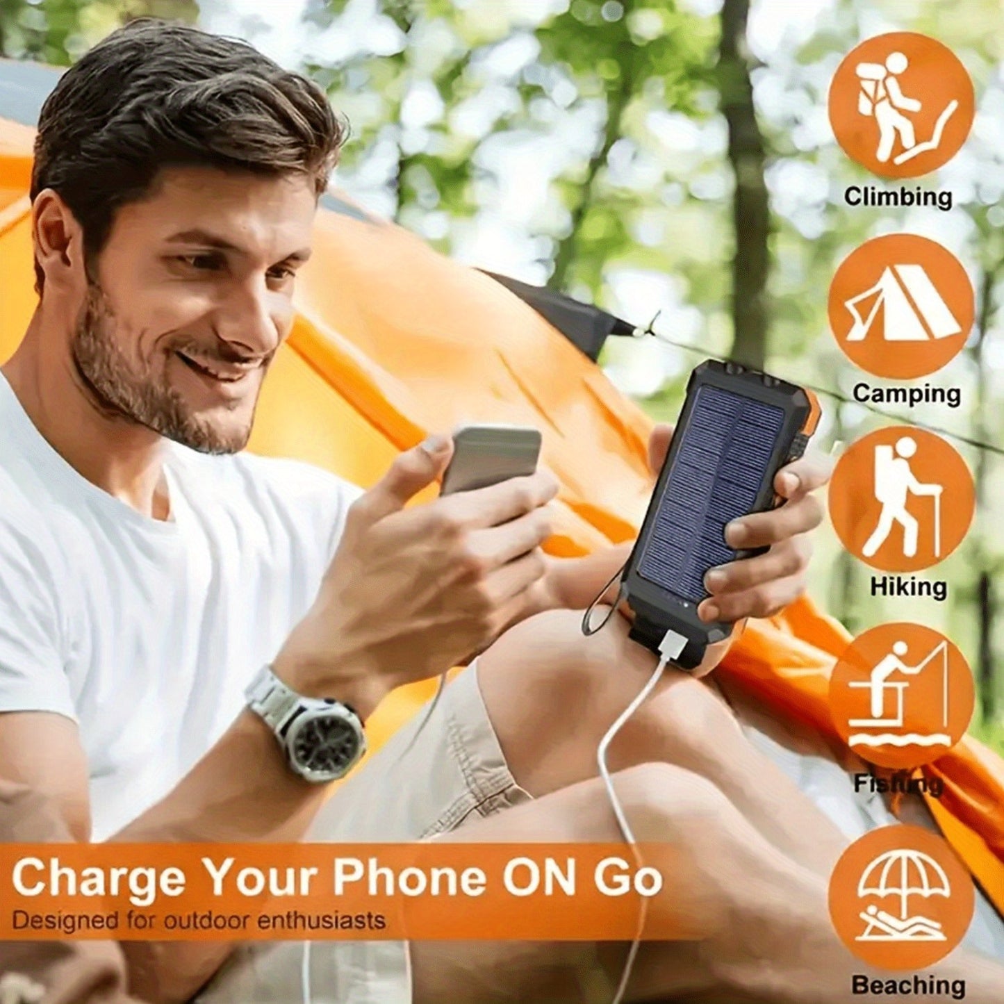 20000mAh Portable Solar Power Bank with Compass | Dual USB Output & LED Flashlights | Rugged External Battery Charger for Camping & Outdoor Activities
