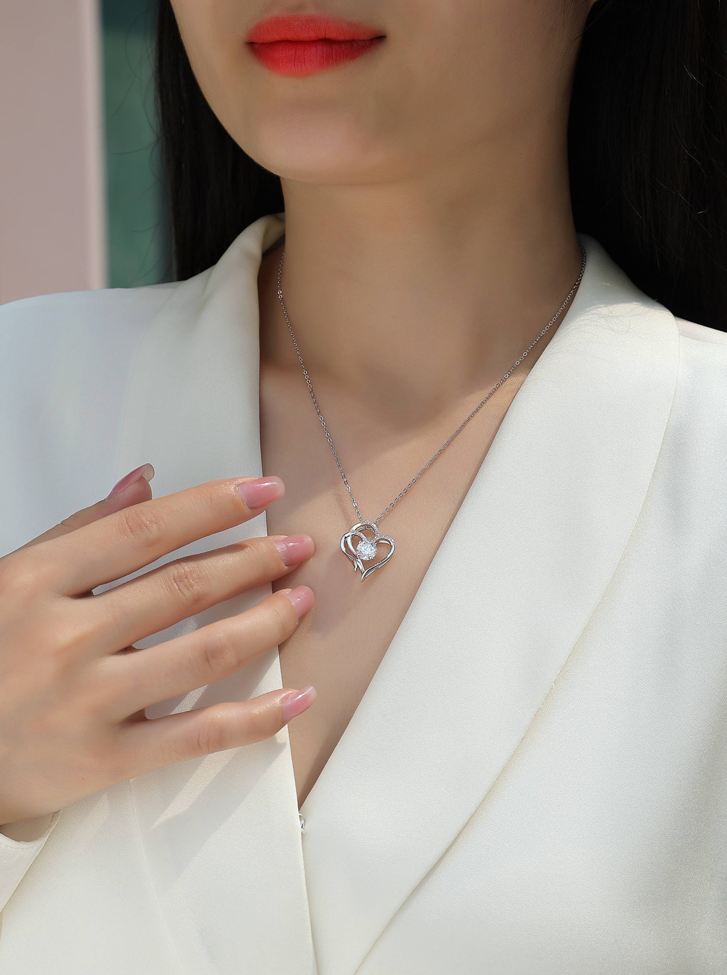 Heart To Heart -Luxurious Diamond Jewelry Pendant Set With 1-carat Moissan Diamond D Color VVS1, S925 Sterling Silver And Platinum Plating