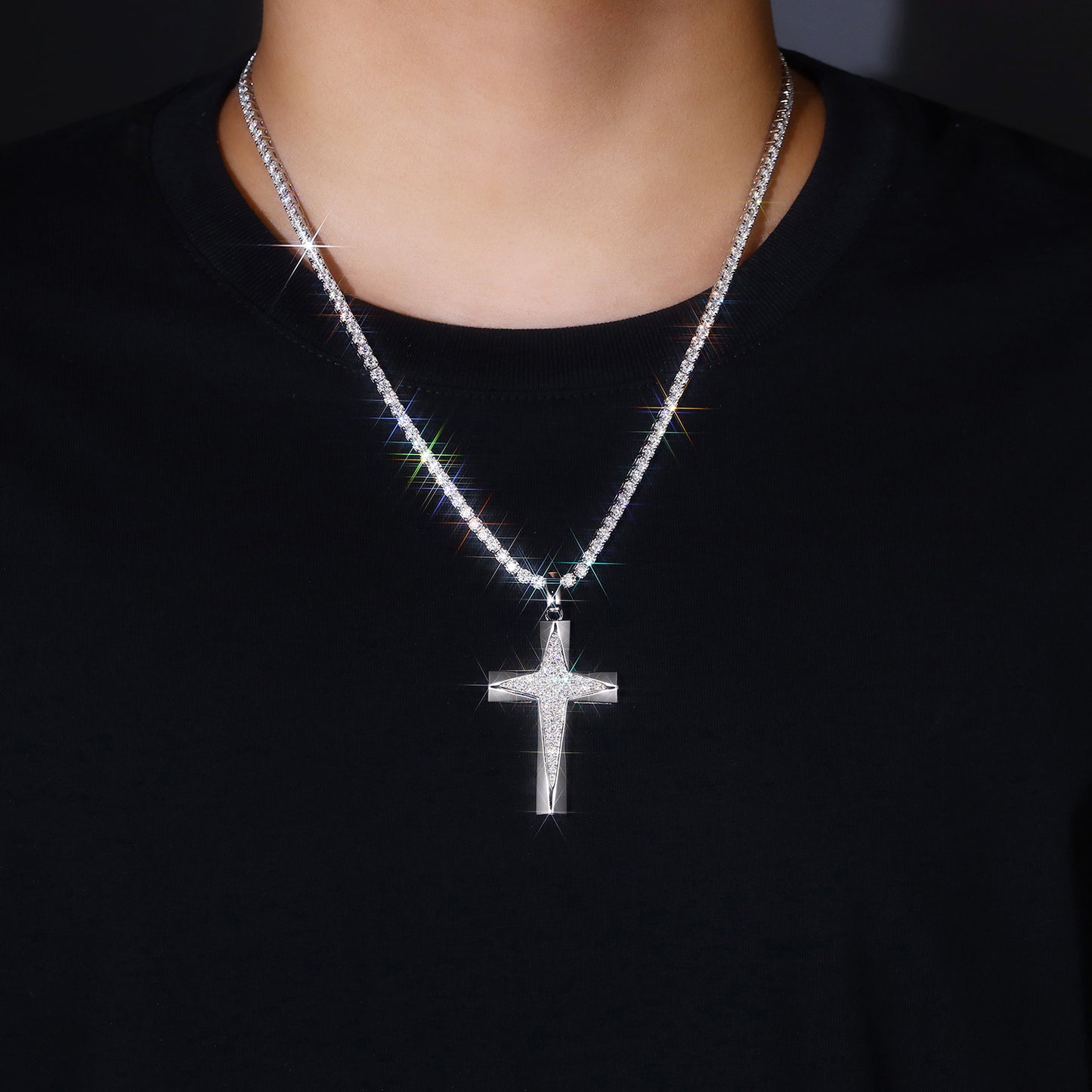 Luxury Silver Necklace Set With Top-quality Moissanite, S925 Silver Electroplated With Platinum