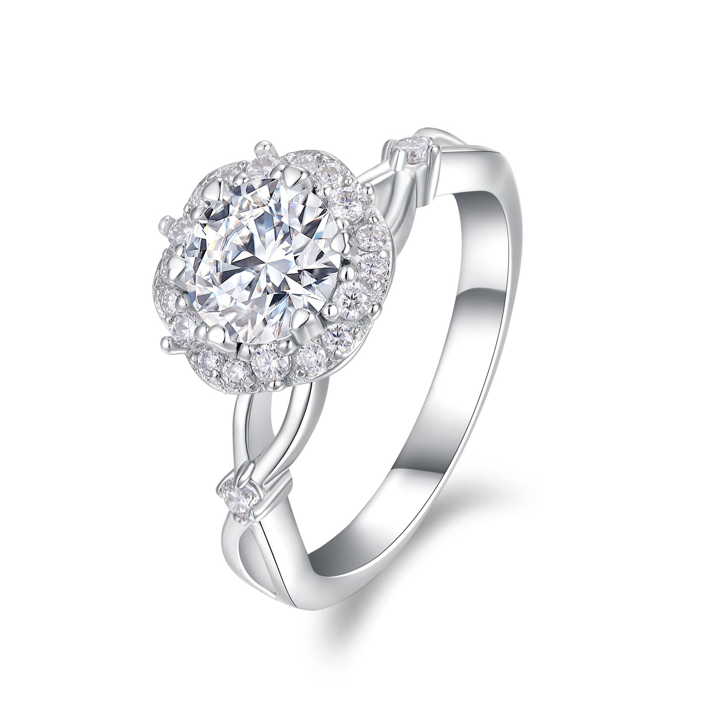 "Starlight Halo" 1 CT D VVS Moissanite Platinum-Plated S925 Silver Ring