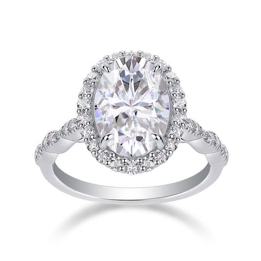 Moonlight Pupil - Luxury Silver Ring Set With Top-quality Egg-shaped Moissanite D Color VVS,  S925 Silver And Platinum-plated Diamond Ring