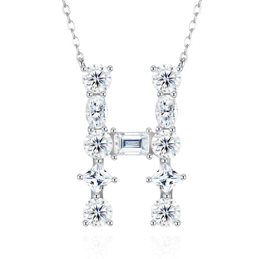 26-Letter - H- Luxury Silver Necklace Featuring Top-quality Moissanite D Color VVS ,  Made Of S925 Silver Electroplated With Platinum.