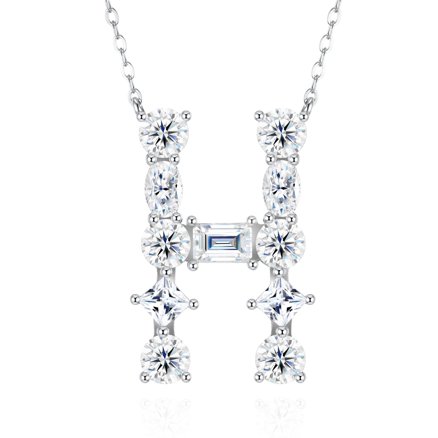 26-Letter - H- Luxury Silver Necklace Featuring Top-quality Moissanite D Color VVS ,  Made Of S925 Silver Electroplated With Platinum.