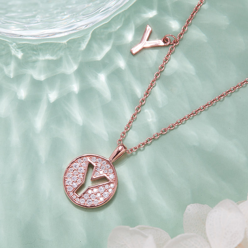 Luxury Initial Letter Necklace Pendant – Y , S925 Silver Rose Gold Plated with Top-Quality Brilliant Moissanite