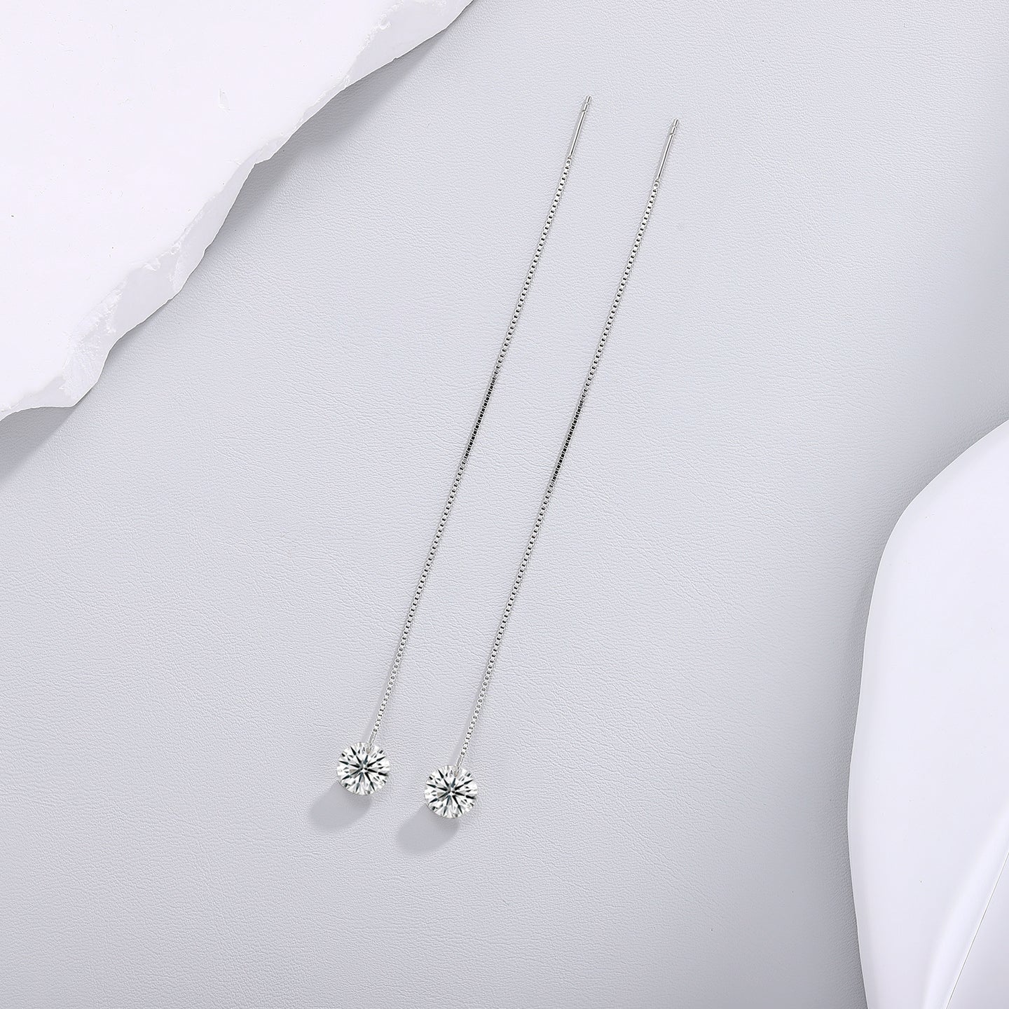 D Color VVS1 Moissanite Threader Earrings in S925 Sterling Silver | Platinum Plated Dangle Drop Jewelry
