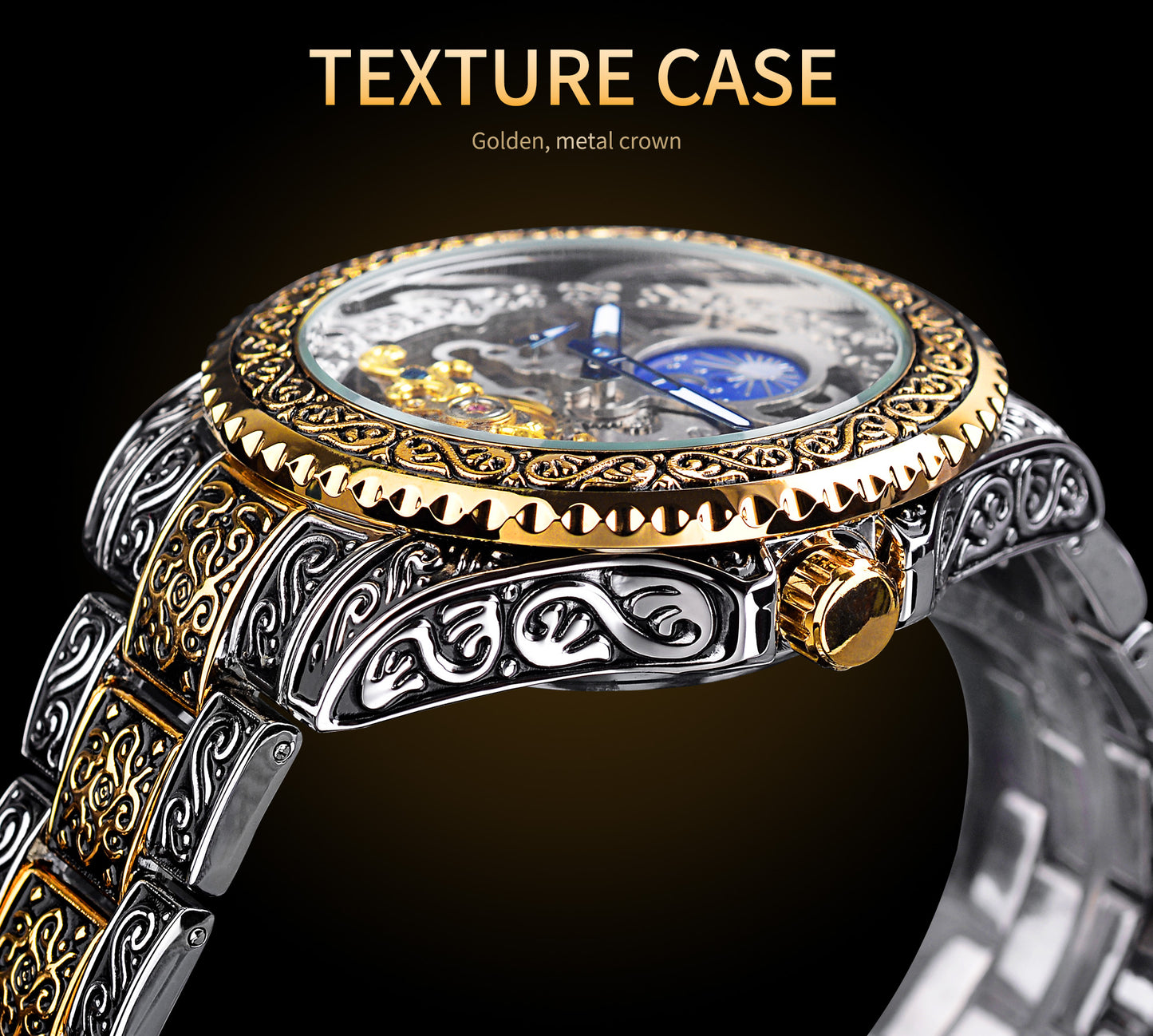 Luxury Men's Skeleton Carved Tourbillon Mechanical Watch - Automatic Self-Wind Wristwatch with Moon Phase