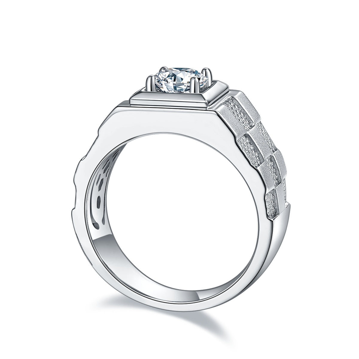 Men's 1-carat Luxury And Fashionable Light Luxury Jewelry Silver Ring Set With Top-quality Moissanite, S925 Silver-plated Platinum