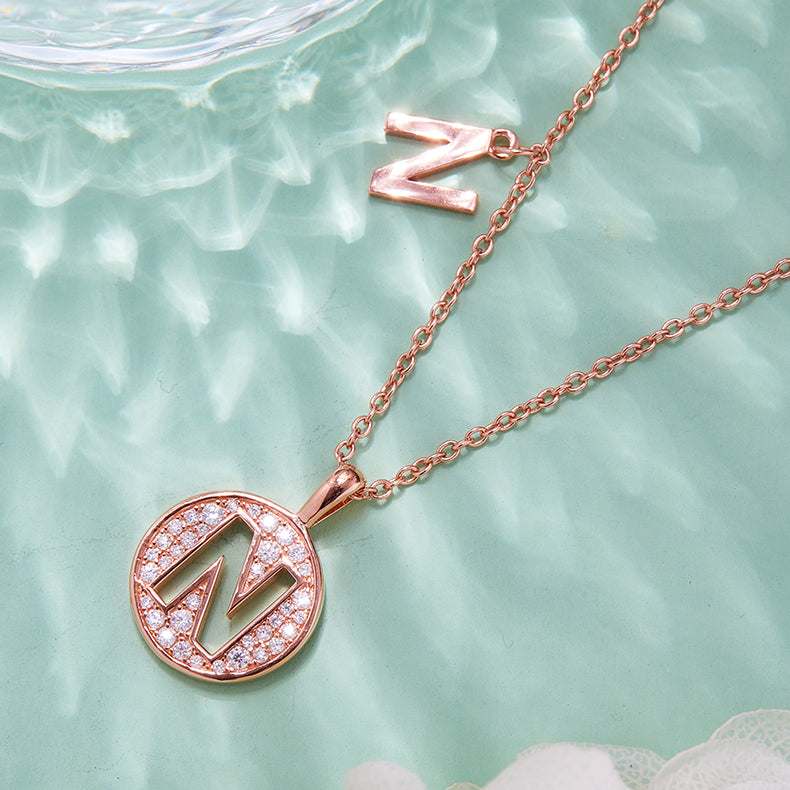 Luxury Initial Letter Necklace Pendant – N , S925 Silver Rose Gold Plated with Top-Quality Brilliant Moissanite