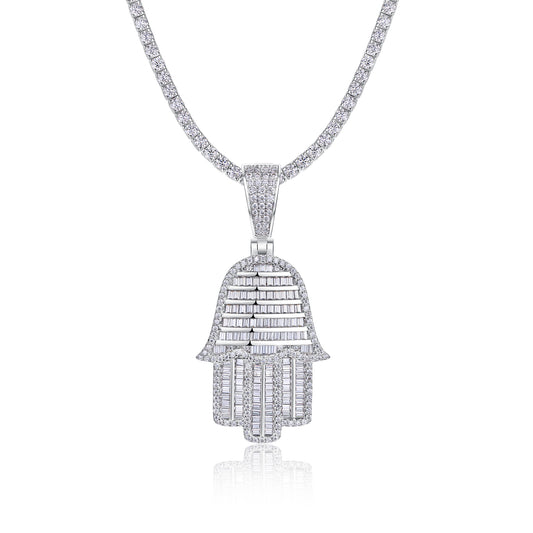 Luxury Silver Necklace Set With Top-quality Moissanite, S925 Silver Electroplated With Platinum