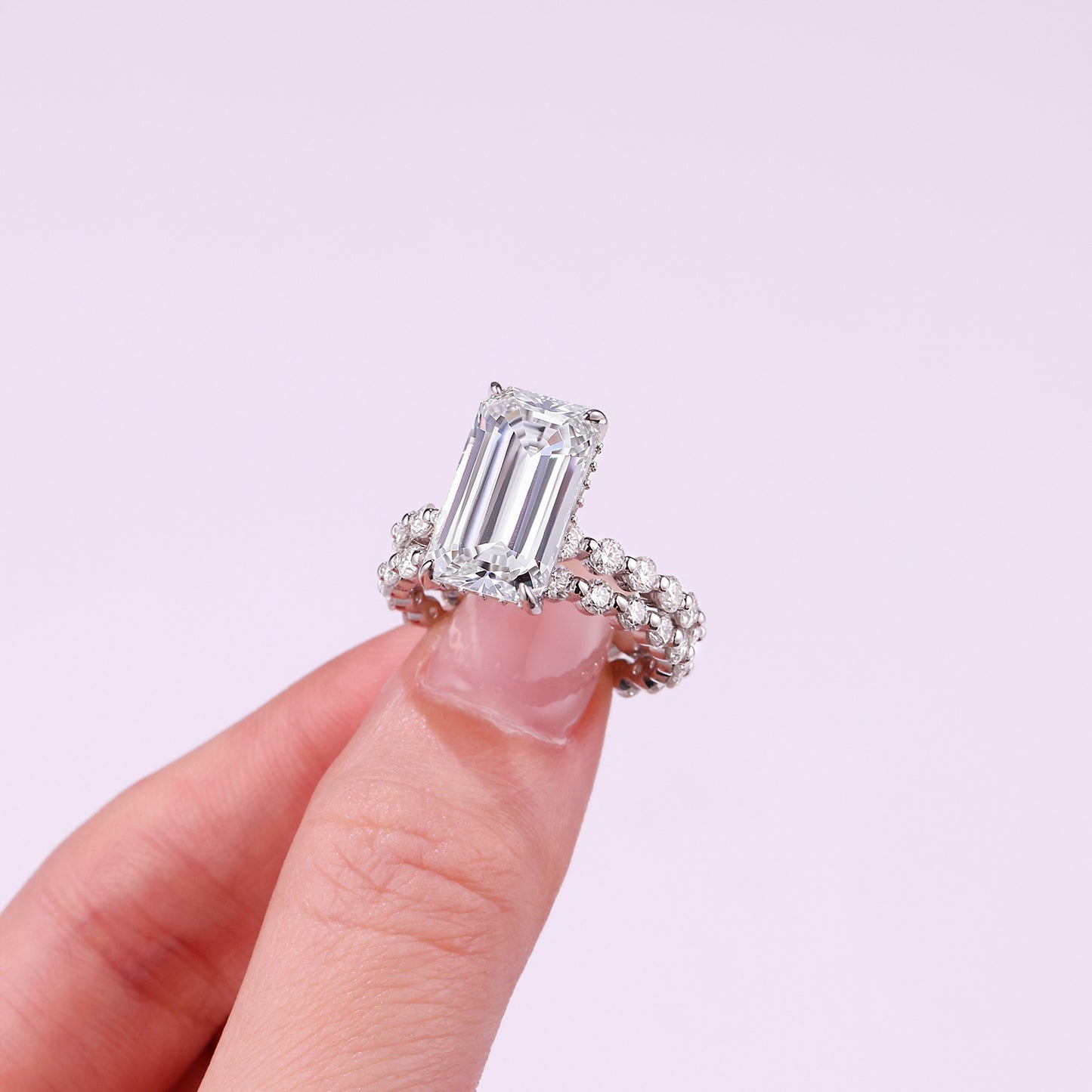 Octagonal Moissanite Double Rings Set With Top-quality Moissanite , Luxury Silver Ring S925 Silver Plating Platinum