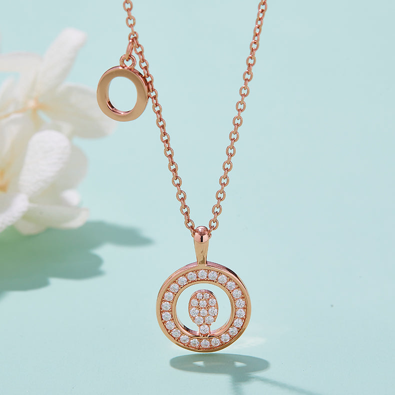 Luxury Initial Letter Necklace Pendant – O , S925 Silver Rose Gold Plated with Top-Quality Brilliant Moissanite