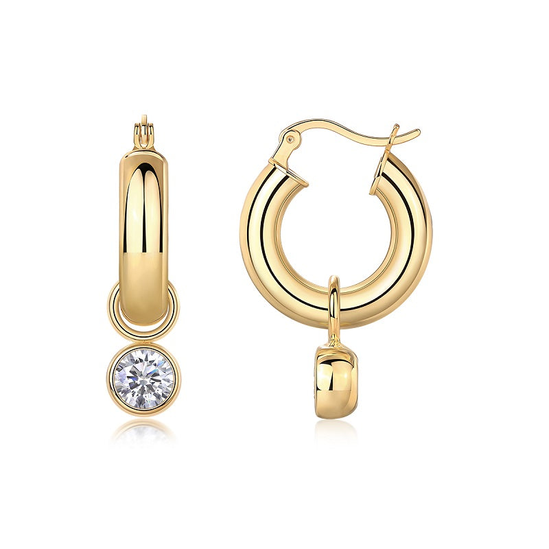 Round Shadow - Luxury Stud Earrings Set With Top-quality Moissanite, S925 Silver Plated With Gold