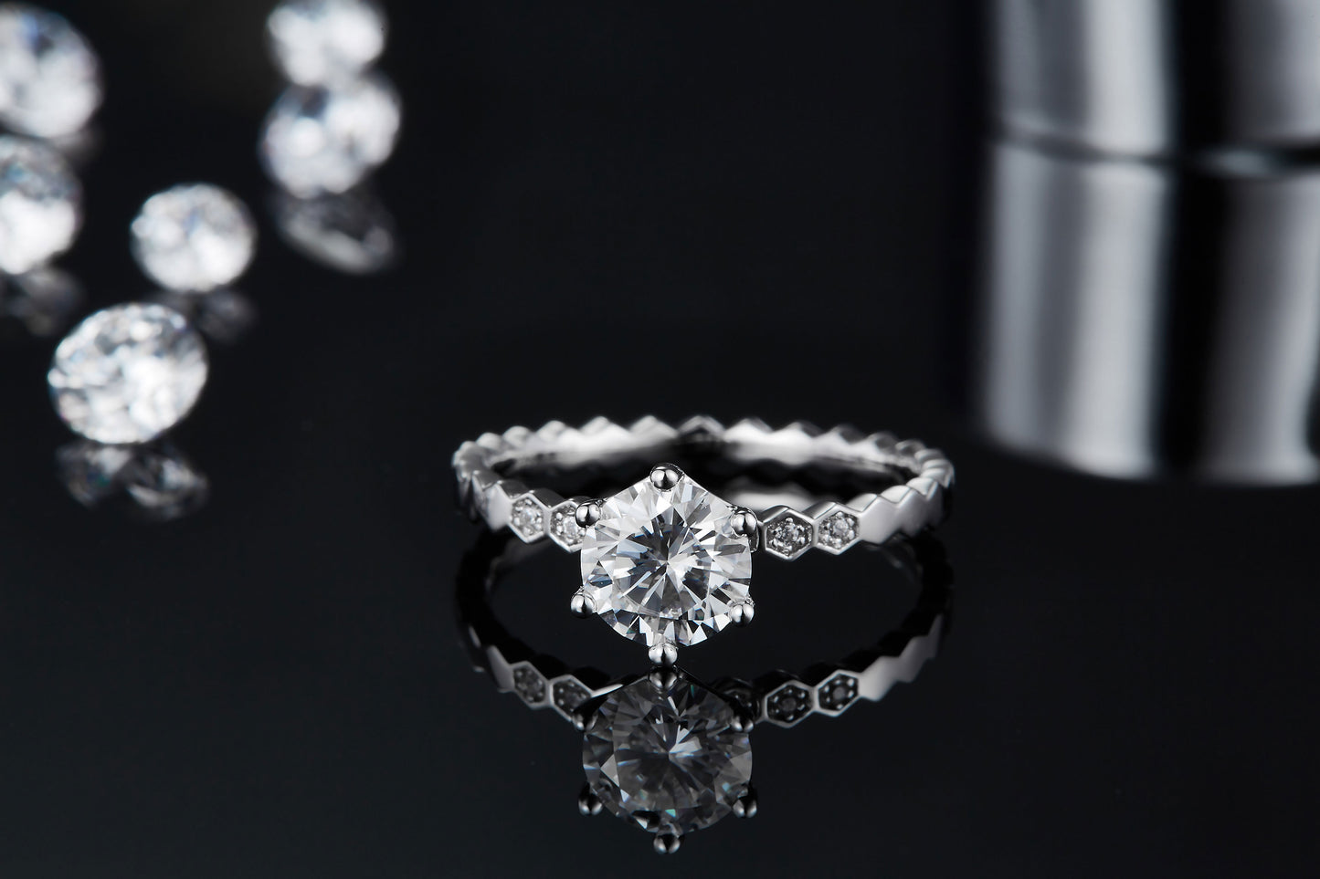 1-carat Luxury Luxury Silver Ring Set With Top-quality Moissanite D Color VVS  , S925 Silver Plated Platinum