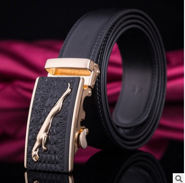 Men's Genuine "Two-Layer Cowhide" Leather Ratchet Belt – Automatic Slide Buckle for Exact Fit, Business & Casual