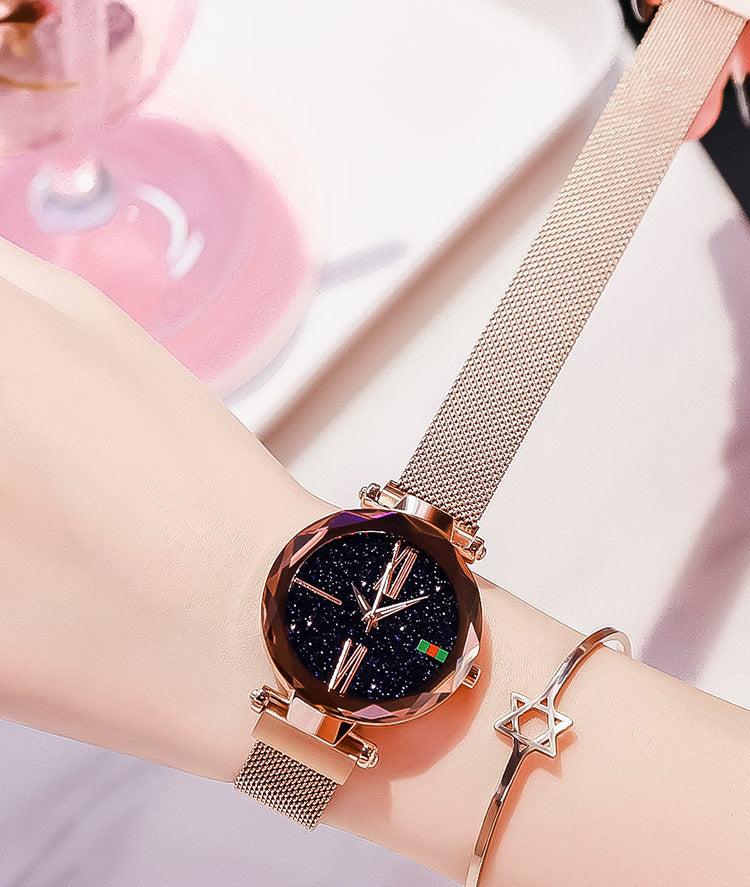 Starry Sky Women's Watch - Magnetic Mesh Band & Faceted Crystal Dial