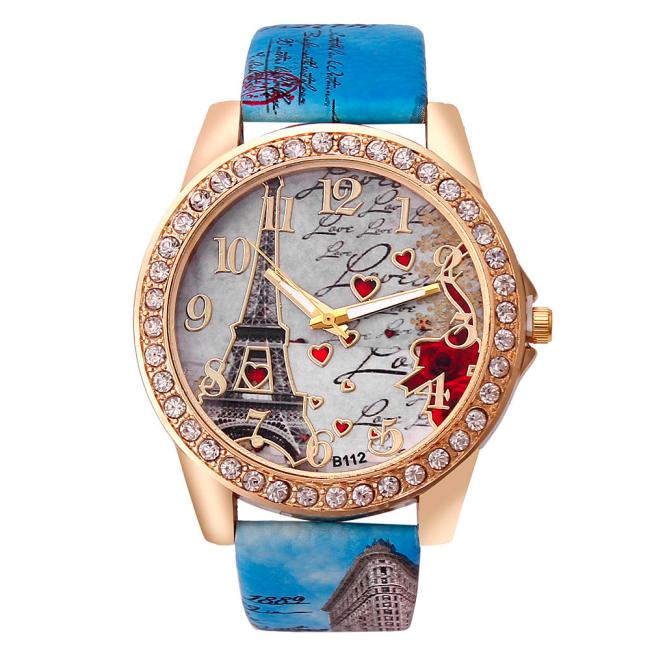 Vintage Paris Eiffel Tower Women's Quartz Watch - Crystal Rhinestone Bezel