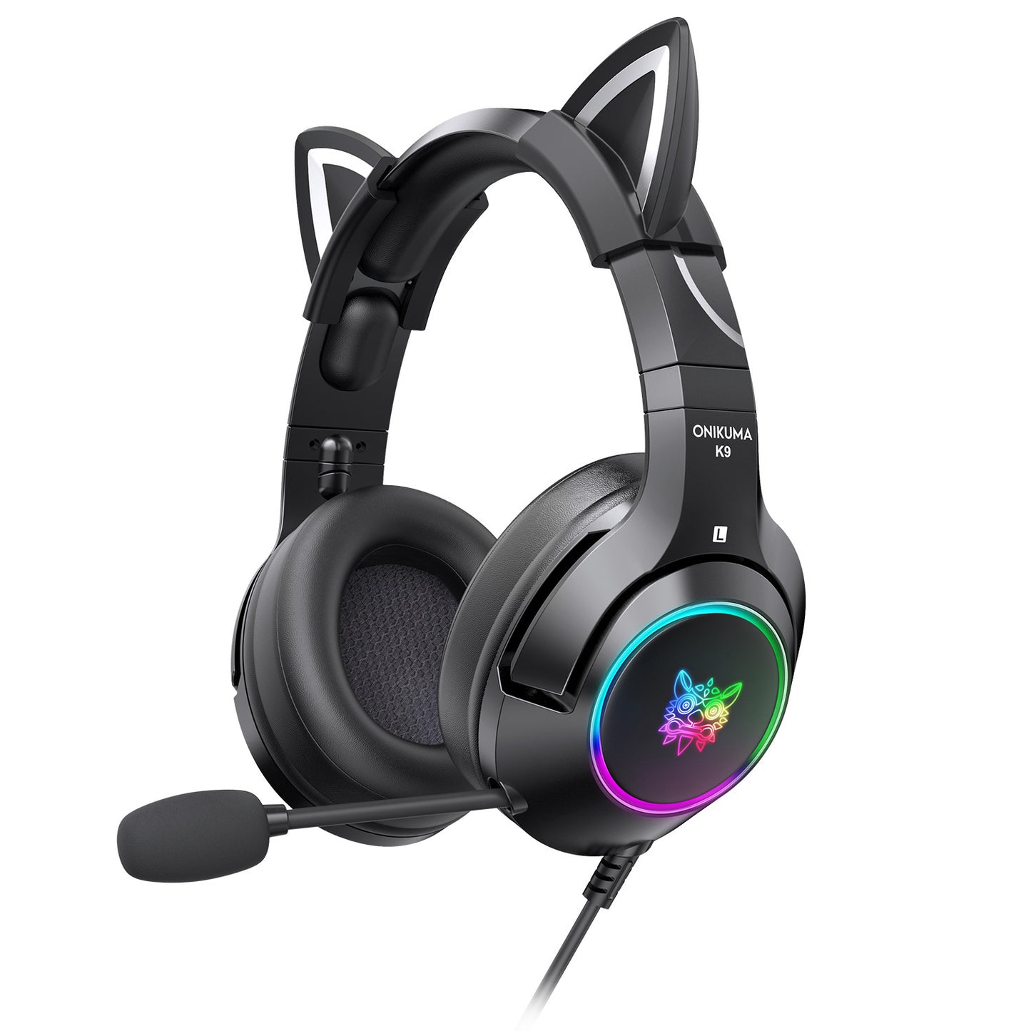Casque de jeu RGB à réduction de bruit avec microphone et oreilles de chat amovibles.