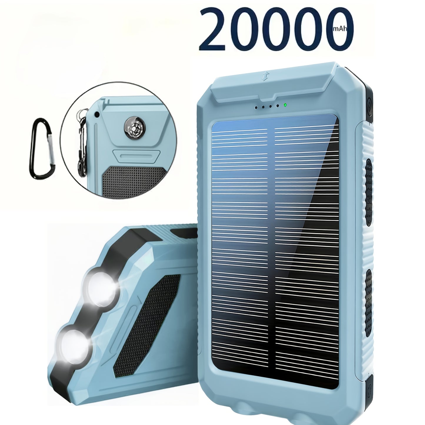20000mAh Portable Solar Power Bank with Compass | Dual USB Output & LED Flashlights | Rugged External Battery Charger for Camping & Outdoor Activities