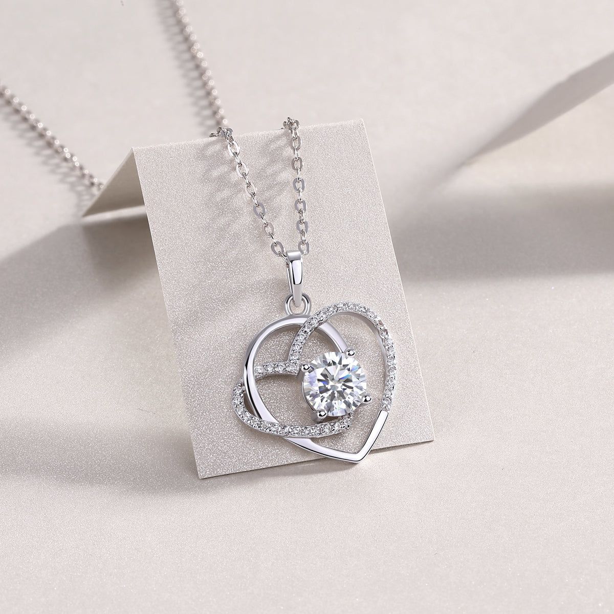 "Eternal Love" Interlocking Heart Moissanite Necklace – S925 Platinum Plated, D Color VVS1