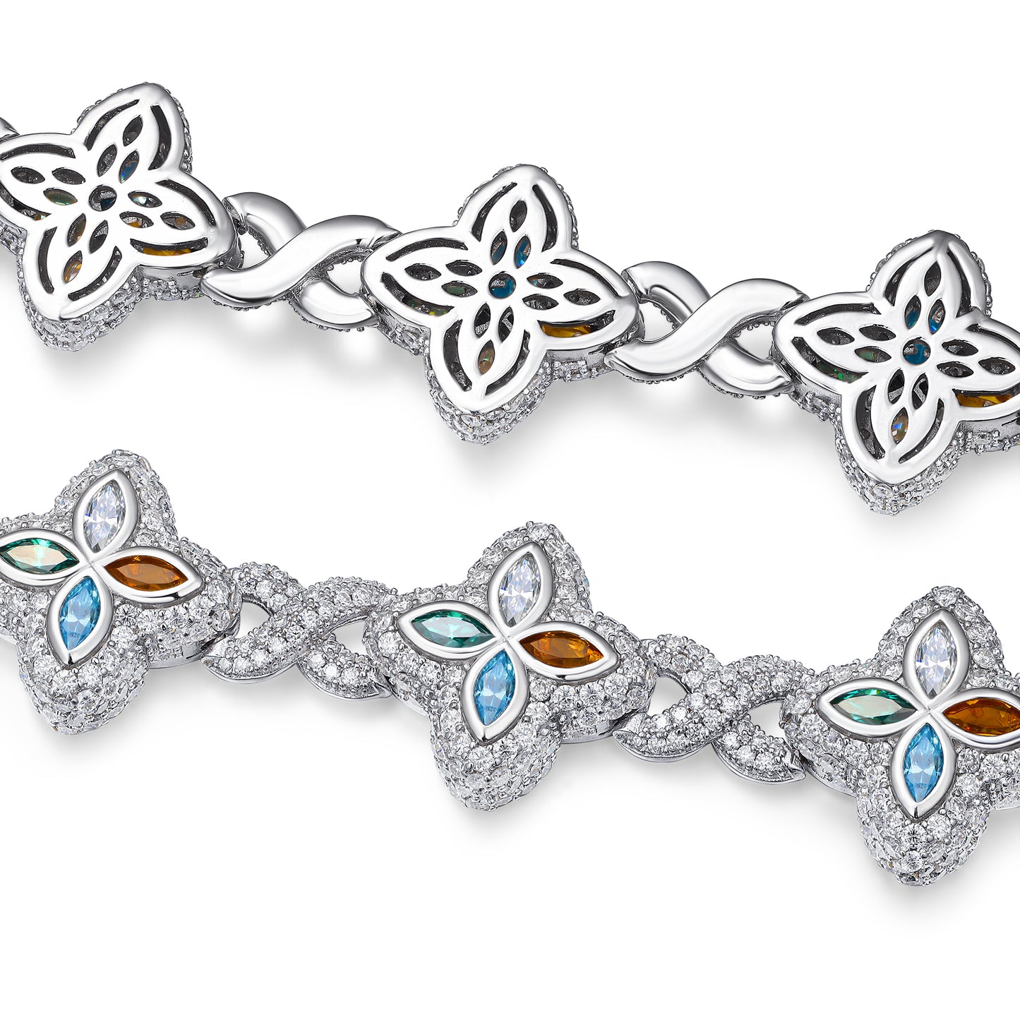 Luxury Silver Bracelet Featuring Top-quality Moissanite, Made Of S925 Silver Electroplated With Platinum.