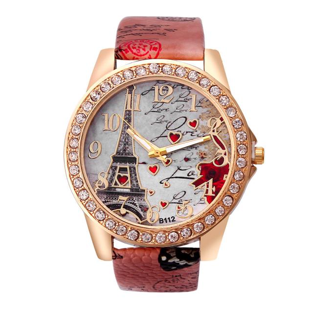 Vintage Paris Eiffel Tower Women's Quartz Watch - Crystal Rhinestone Bezel