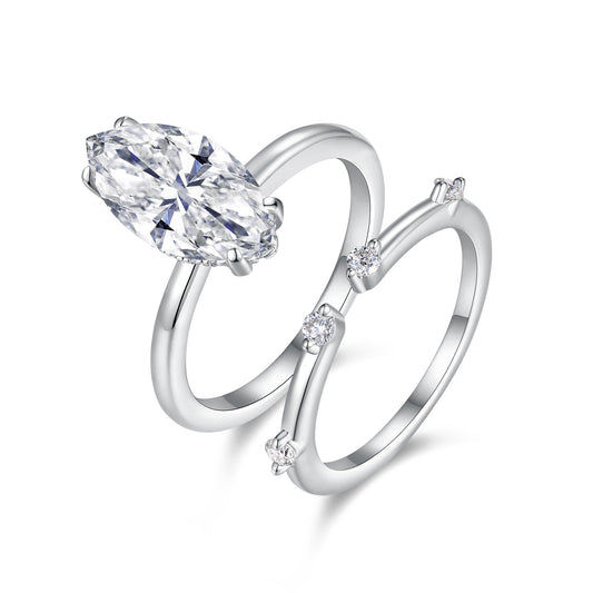 The Moissanite Double Ring Set With Top-quality Moissanite , Luxury Silver Ring S925 Silver Electroplated With Platinum