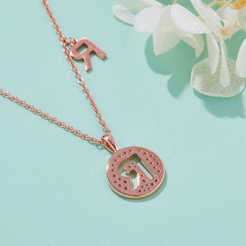 Luxury Initial Letter Necklace Pendant – R , S925 Silver Rose Gold Plated with Top-Quality Brilliant Moissanite